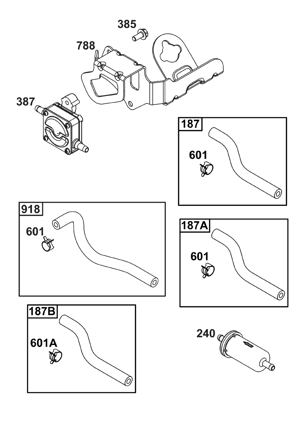 Fuel Supply Group Diagram and Parts List for 541477-0136-J1 400000 - 699999 Briggs and Stratton Engine